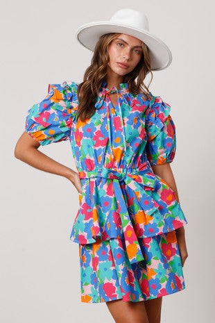 Blue Floral Mini Dress