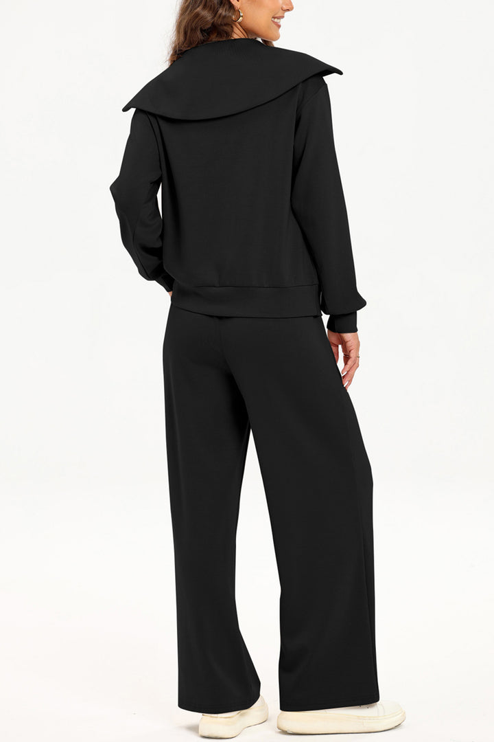 Half Zip Collared Neck Sweatshirt and Pants Set