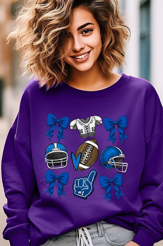 Blue Coquette Football Graphic Crew Sweatshirt