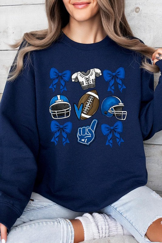 Blue Coquette Football Graphic Crew Sweatshirt