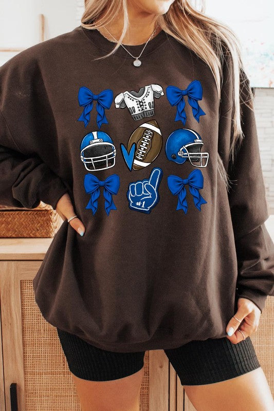 Blue Coquette Football Graphic Crew Sweatshirt