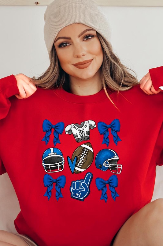 Blue Coquette Football Graphic Crew Sweatshirt