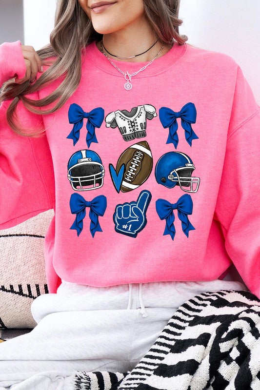 Blue Coquette Football Graphic Crew Sweatshirt