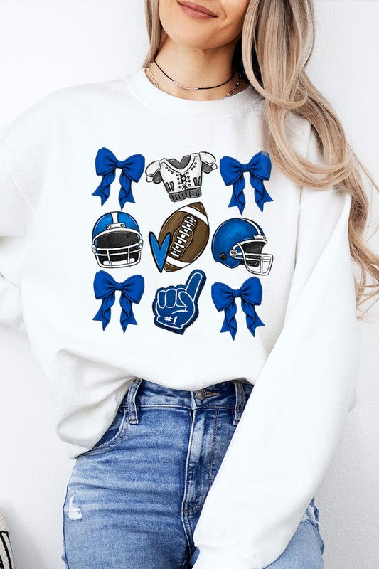 Blue Coquette Football Graphic Crew Sweatshirt