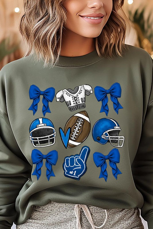 Blue Coquette Football Graphic Crew Sweatshirt