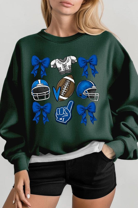 Blue Coquette Football Graphic Crew Sweatshirt