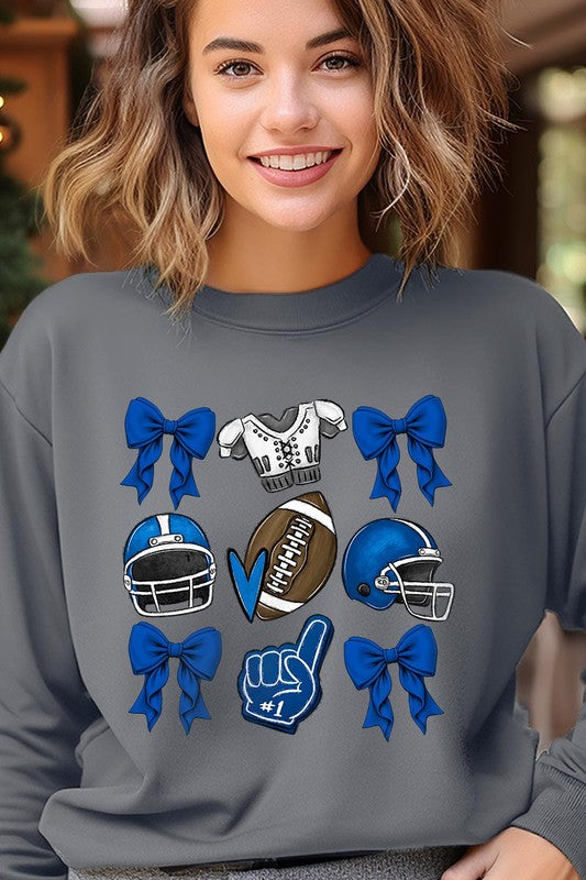 Blue Coquette Football Graphic Crew Sweatshirt