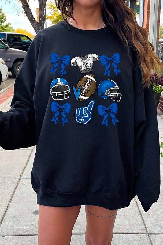 Blue Coquette Football Graphic Crew Sweatshirt