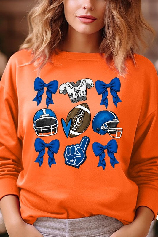 Blue Coquette Football Graphic Crew Sweatshirt