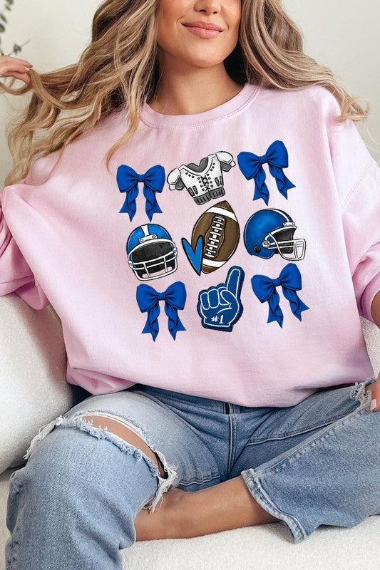 Blue Coquette Football Graphic Crew Sweatshirt