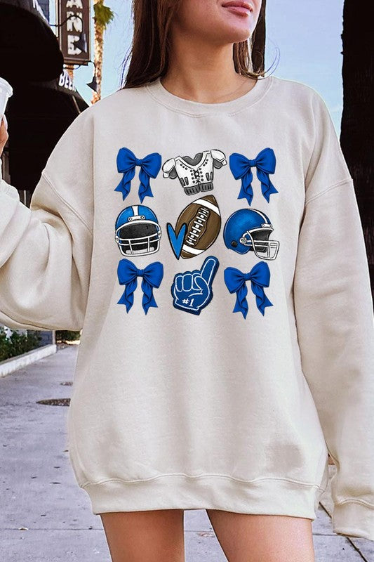 Blue Coquette Football Graphic Crew Sweatshirt