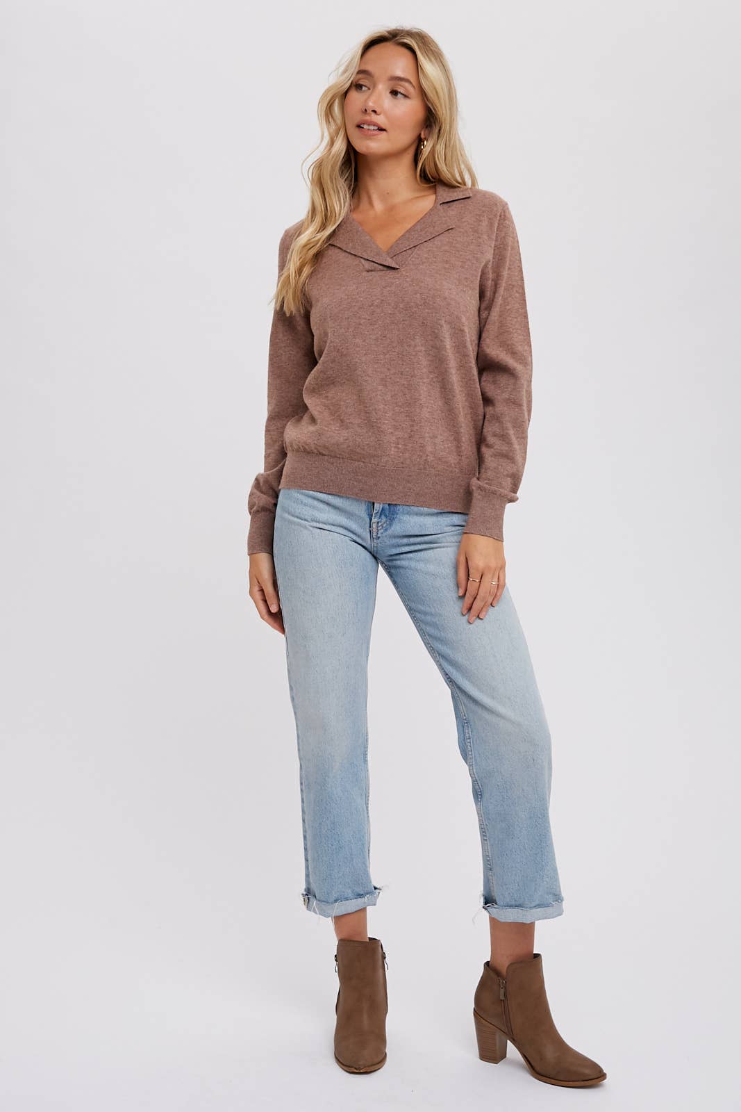 Notched Collar Pullover - Oatmeal