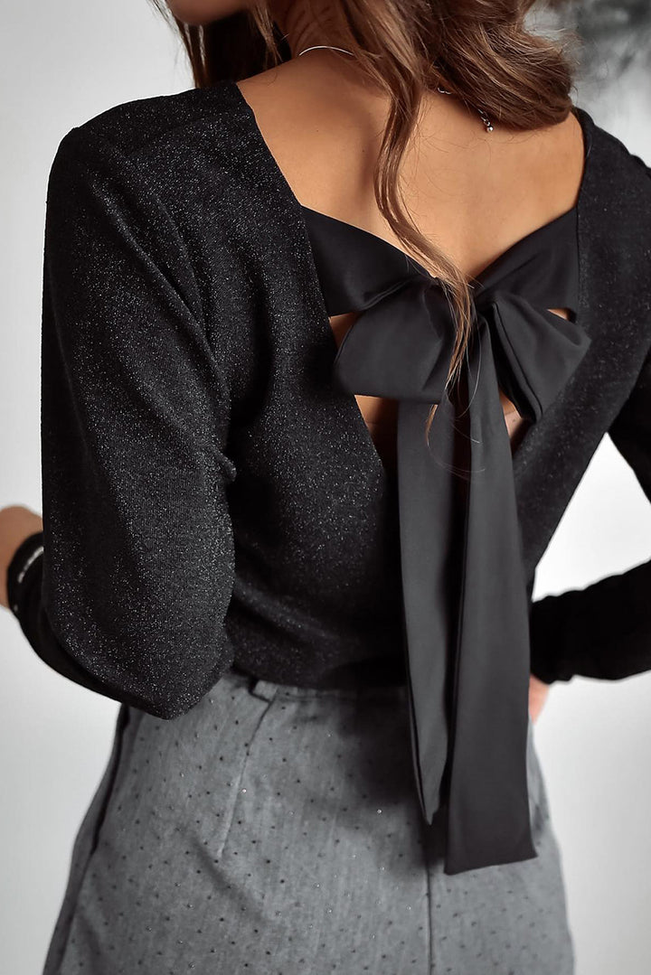 Long Sleeve V-neck with Bow Detail