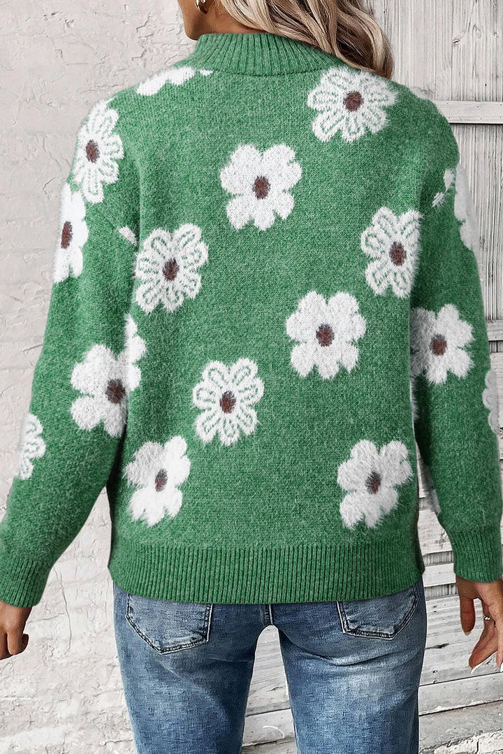 Half Zip Sweater w/ Flowers