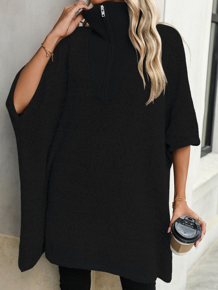 Quarter Zip Half Sleeve Sweater -  Oversized