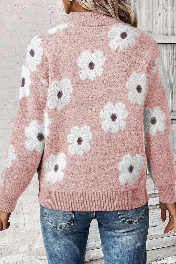 Half Zip Sweater w/ Flowers