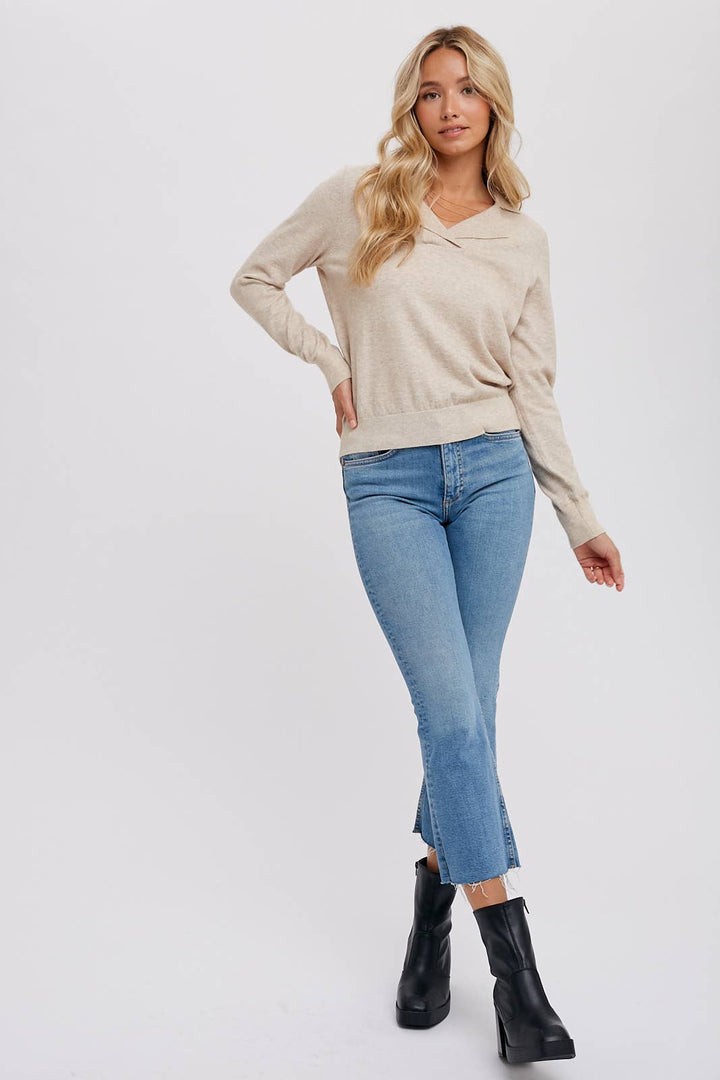 Notched Collar Pullover - Oatmeal