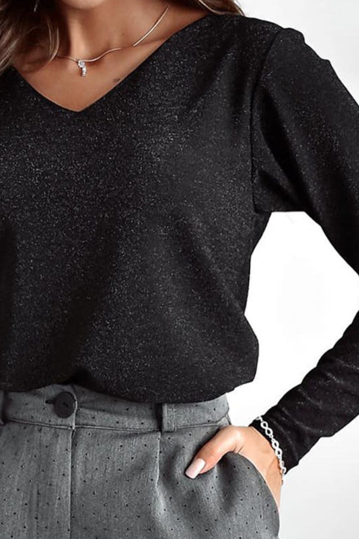 Long Sleeve V-neck with Bow Detail