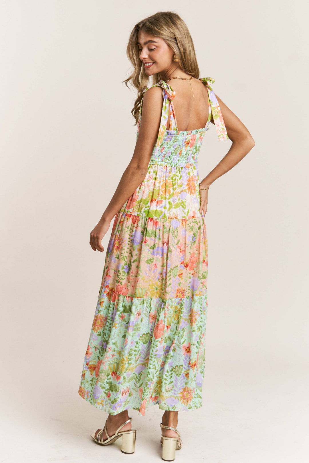 Smocked V-neck Tiered Multi Print Dress *preorder, will arrive