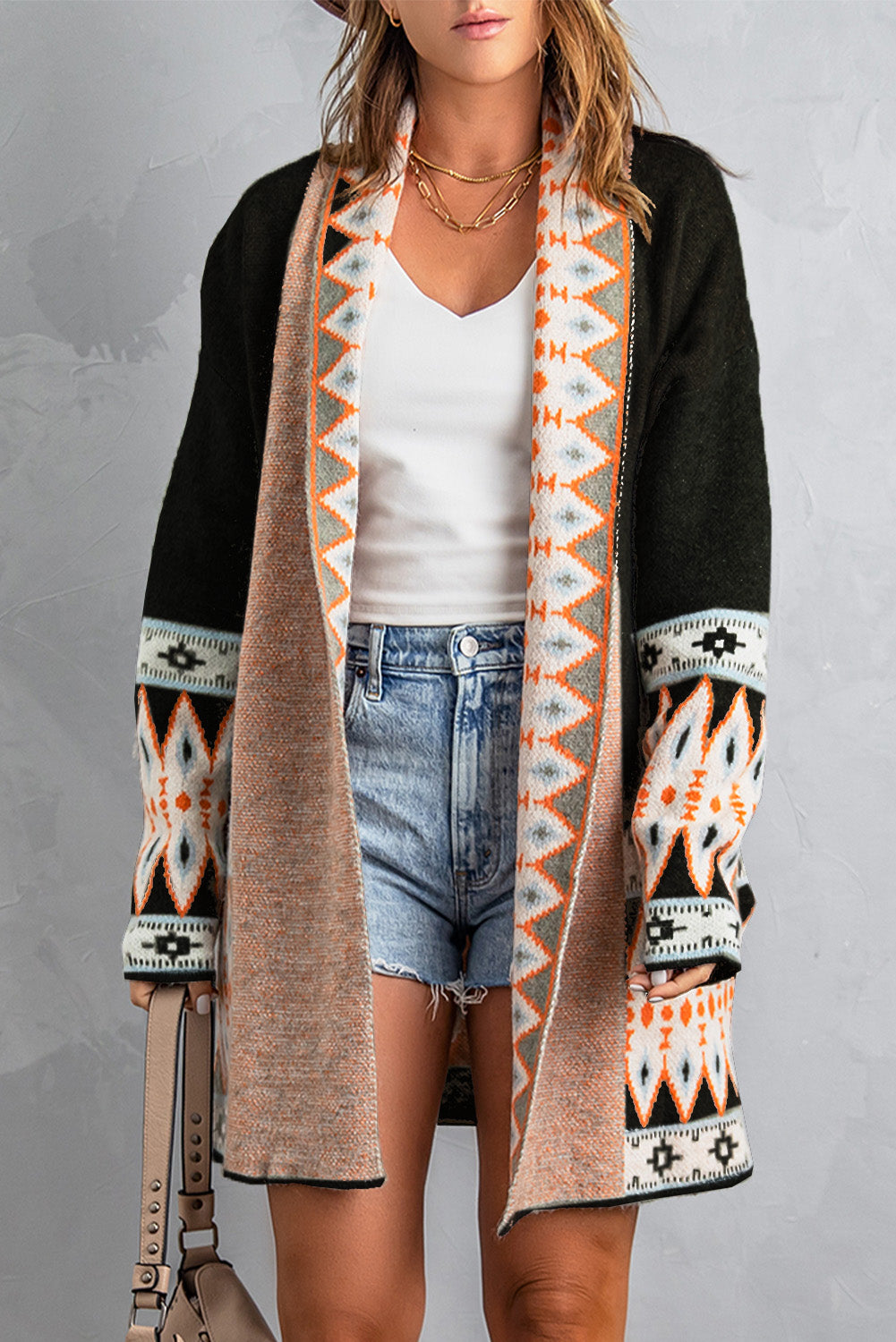 Geometric Print Cardigan