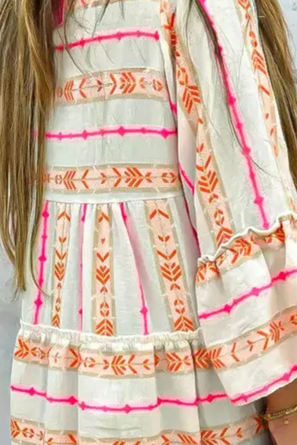 Printed Notch Long Sleeve Dress