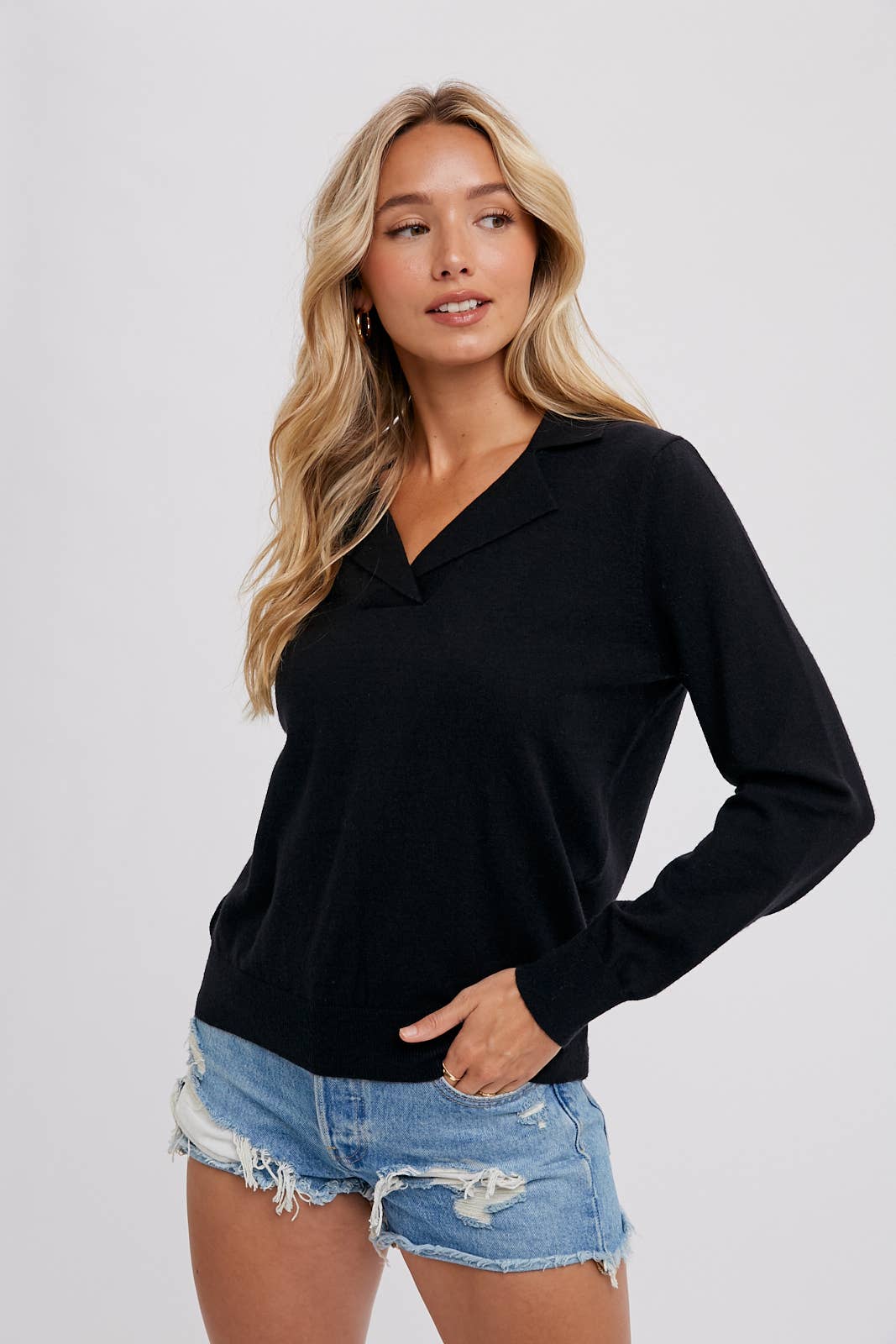 Notched Collar Pullover - Oatmeal