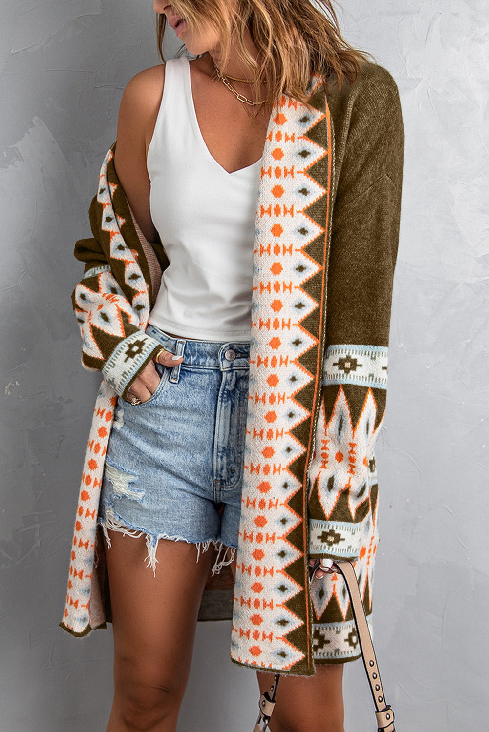 Geometric Print Cardigan