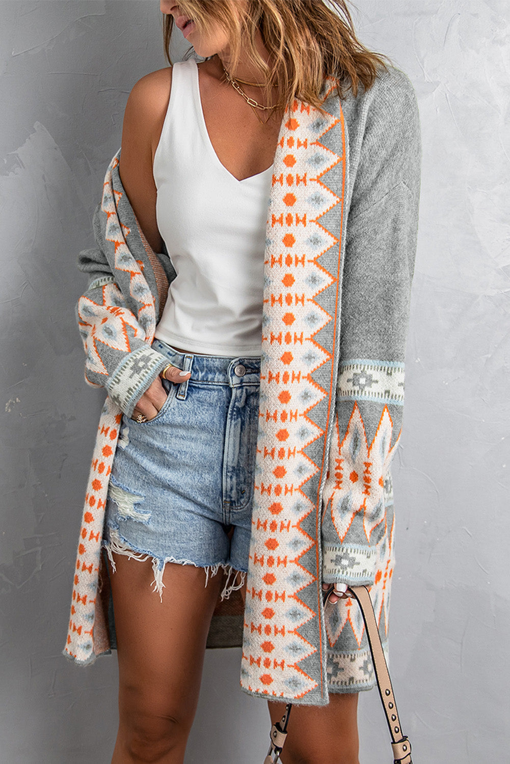 Geometric Print Cardigan