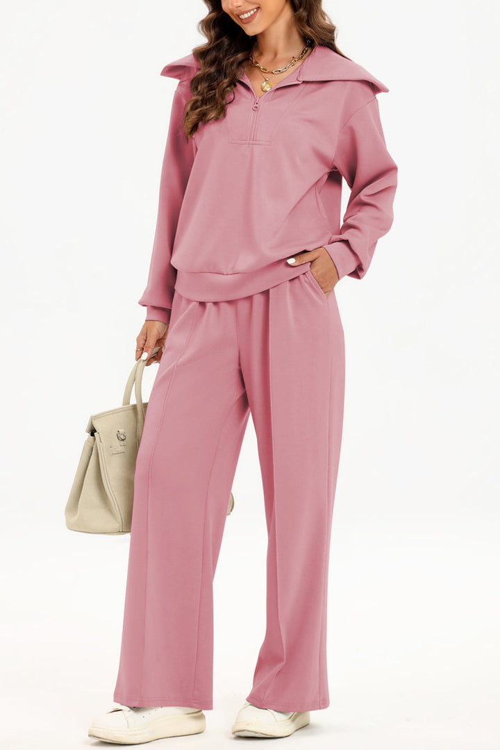 Half Zip Collared Neck Sweatshirt and Pants Set